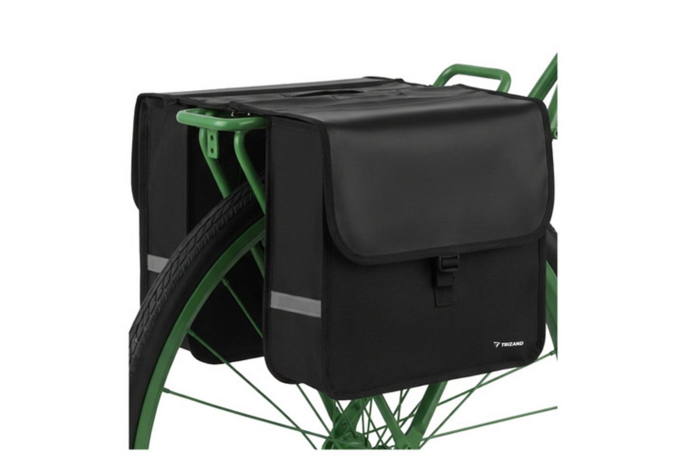 Trizand Fahrradtasche Doppel Fahrradtasche 28L wasserdicht Gepäckträgertasche Reflektoren (Doppel Fahrrad Gepäckträgertasche 28L mit Befestigung, 1x Doppel-Fahrradtasche mit Befestigungsgurten und Innenversteifung), 28L Stauraum, wasserabweisend, Reflektoren, Doppel-Fahrradtasche Bild 2