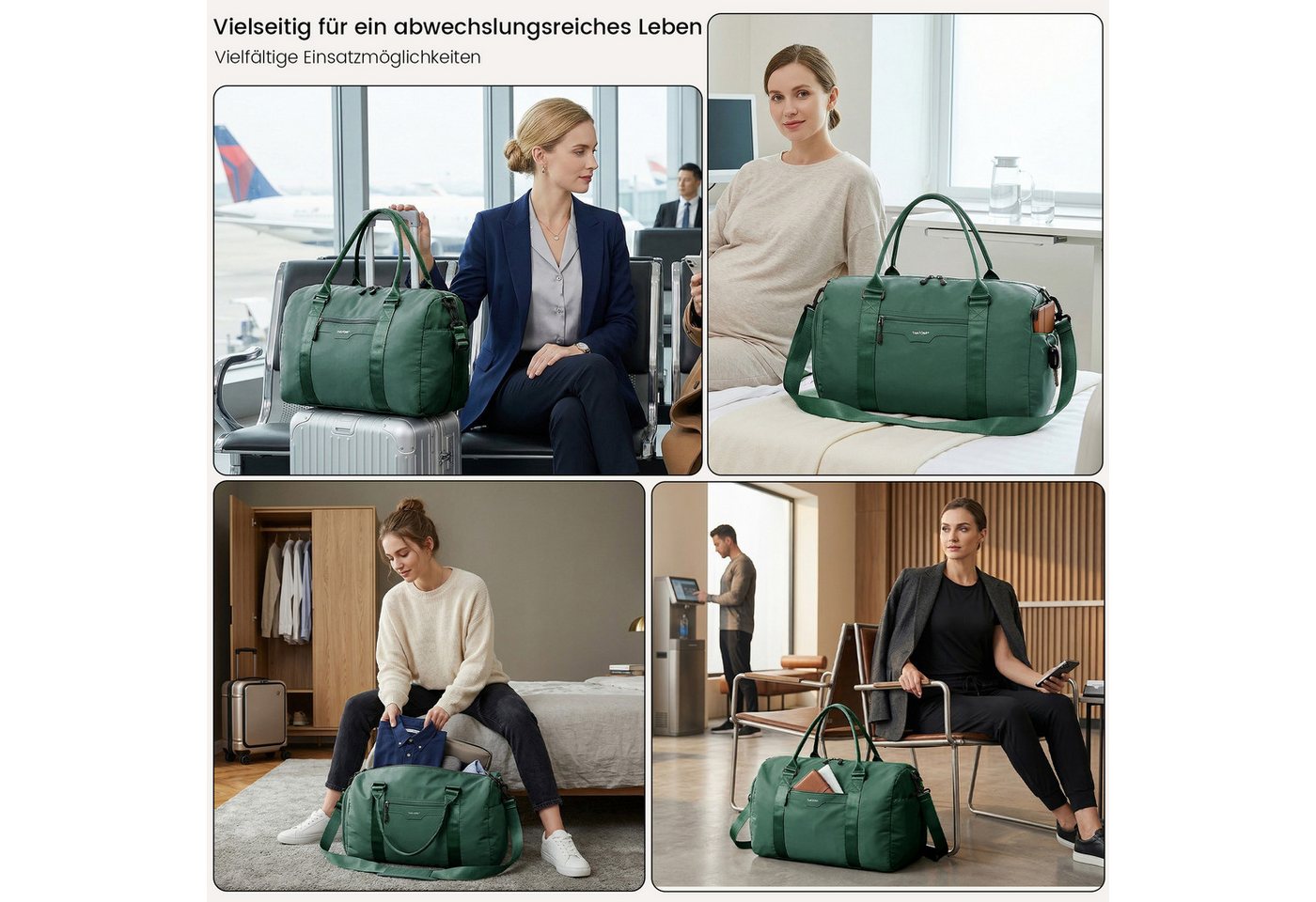 TANTOMI Reisetasche Reisetasche Damen Herren 44.5x20x28, Handgepäck Tasche Flugzeug, Sporttasche, Travel Bag mit Schuhfach und Kulturbeutel