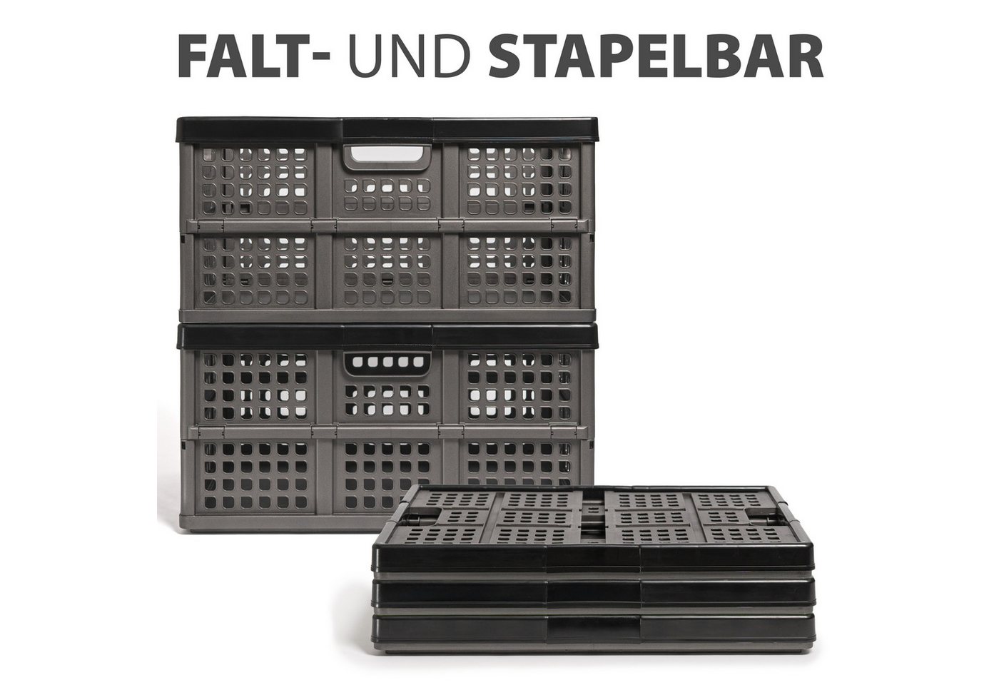 Hausfelder Klappbox Klappkiste 45 Liter, 2er Set, Klappkorb für Auto, Einkauf und Haushalt, 45 l, zusammenklappbar, BPA-freier Kunststoff, extra viel Stauraum Bild 2