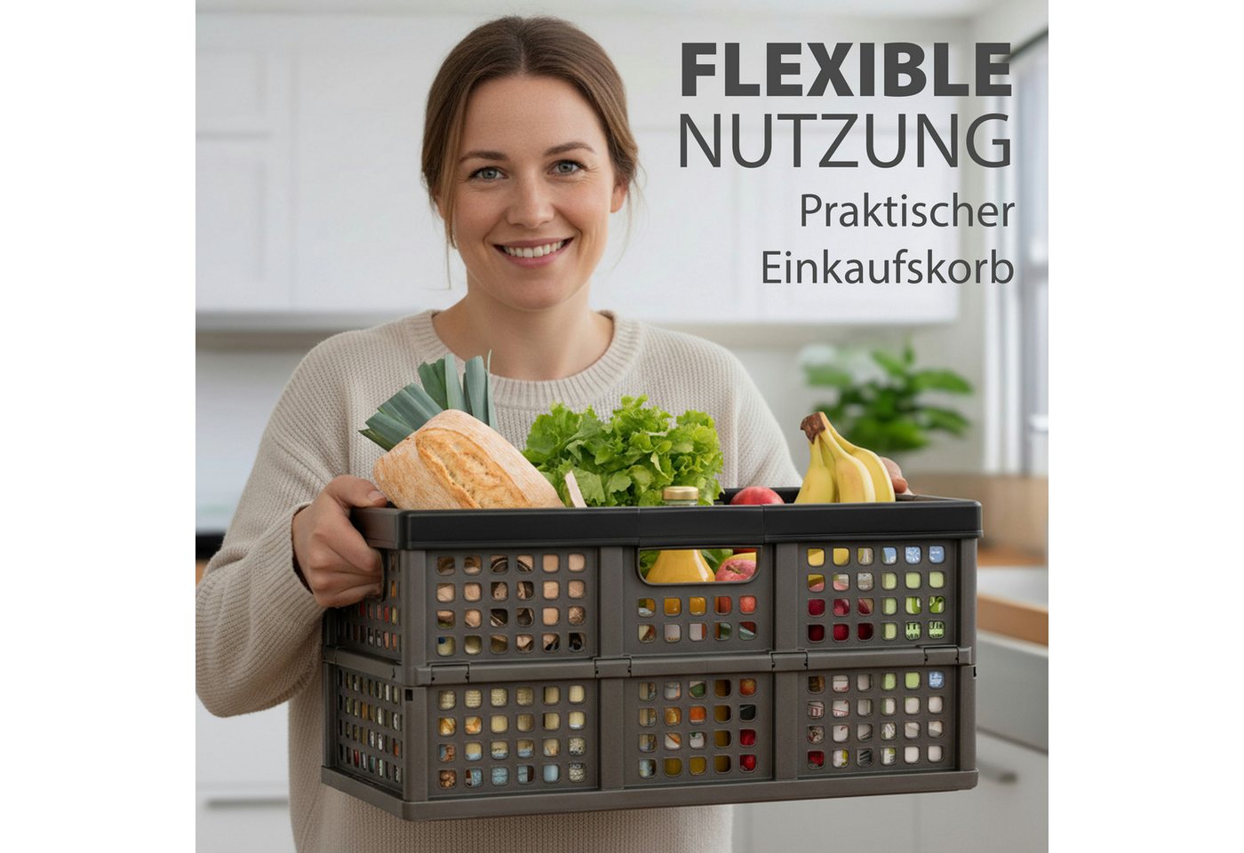 Hausfelder Klappbox Klappkiste 45 Liter, 2er Set, Klappkorb für Auto, Einkauf und Haushalt, 45 l, zusammenklappbar, BPA-freier Kunststoff, extra viel Stauraum Bild 3