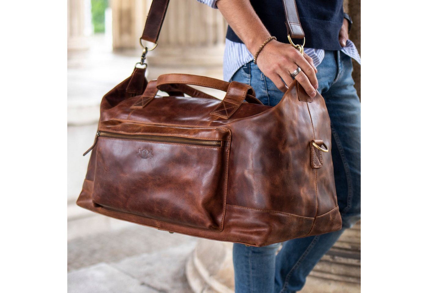 SID & VAIN Reisetasche echt Leder Weekender groß Ledertasche braun BRIXTON, Echtleder Reisegepäck für Damen & Herren, Sporttasche XL braun Bild 4