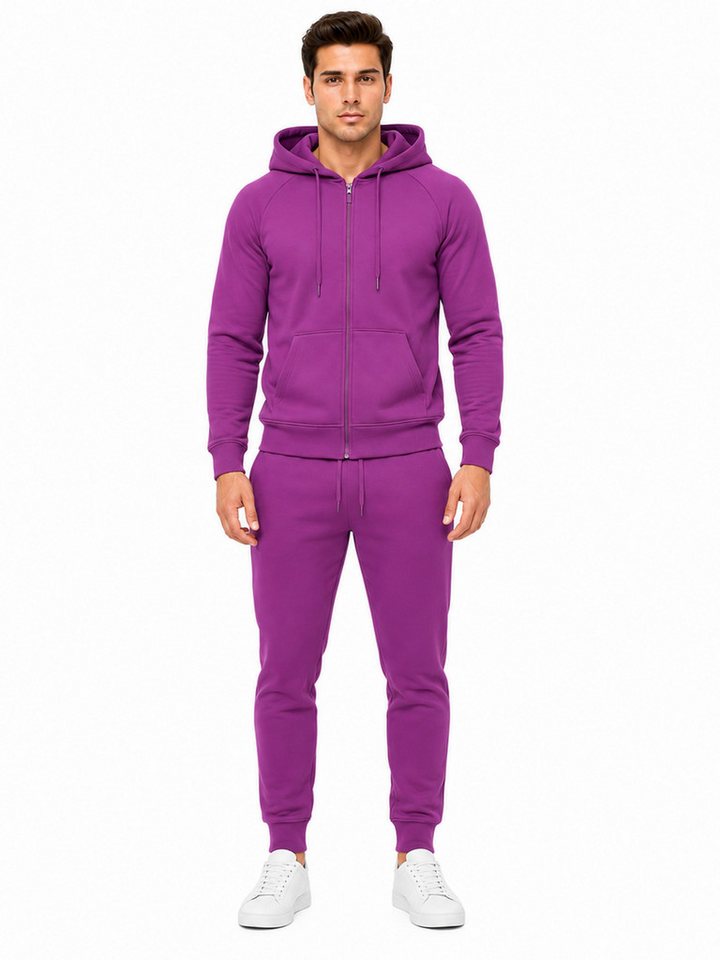 L.gonline Freizeitanzug Herren Jogginganzug einfarbig 100% BW 586 Lila XXL (Kapuzenjacke mit Reißverschluss, Hose, 2-tlg), Fitness Freizeit Casual Bild 2