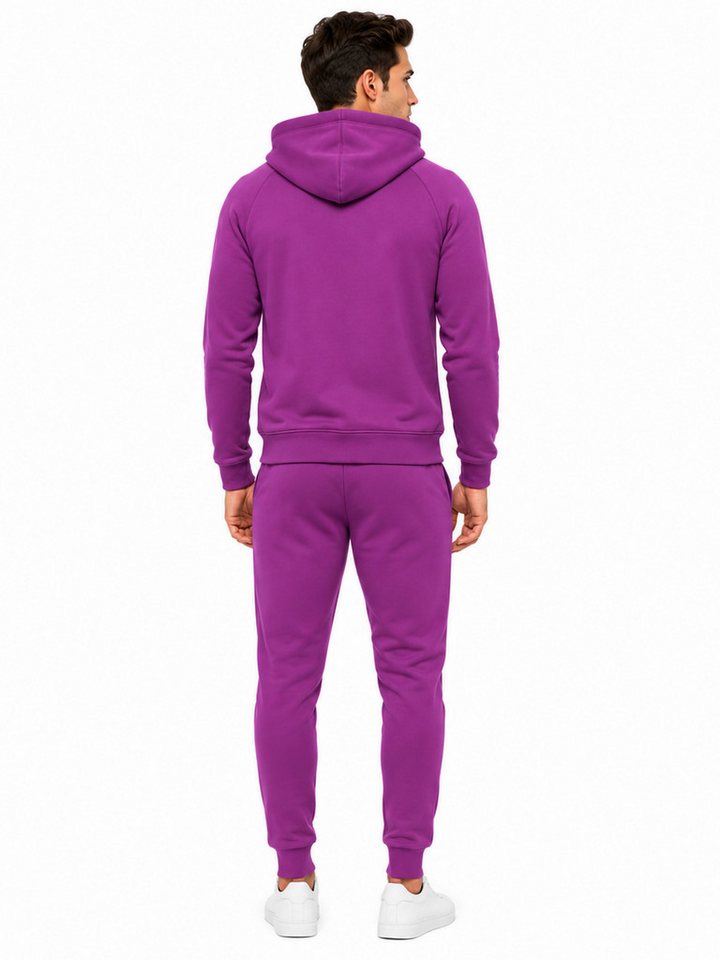 L.gonline Freizeitanzug Herren Jogginganzug einfarbig 100% BW 586 Lila XXL (Kapuzenjacke mit Reißverschluss, Hose, 2-tlg), Fitness Freizeit Casual Bild 5