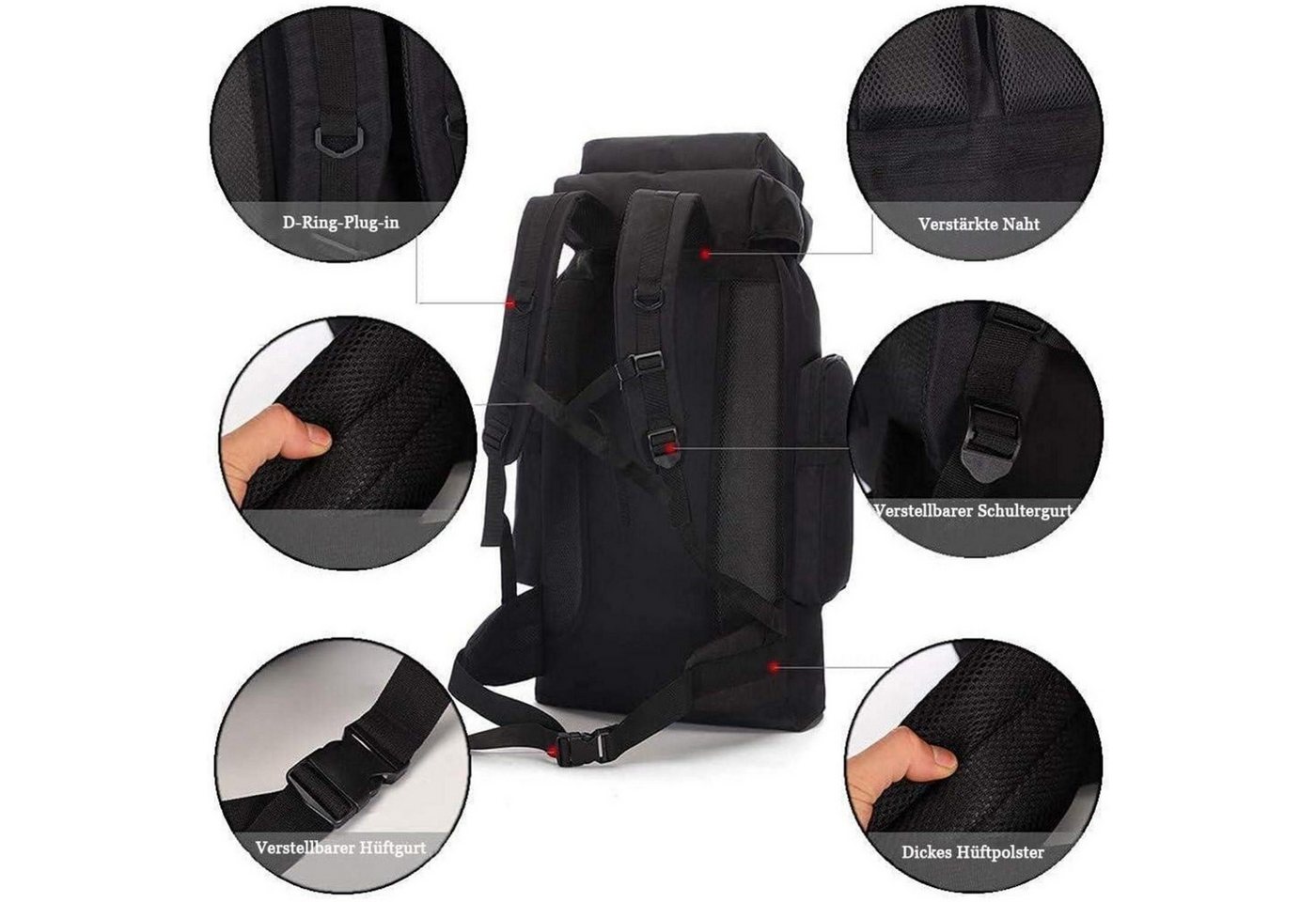 LuxusKollektion Trekkingrucksack Wanderrucksack 60L 80L Wasserdicht Trekking Reiserucksack Schwarz