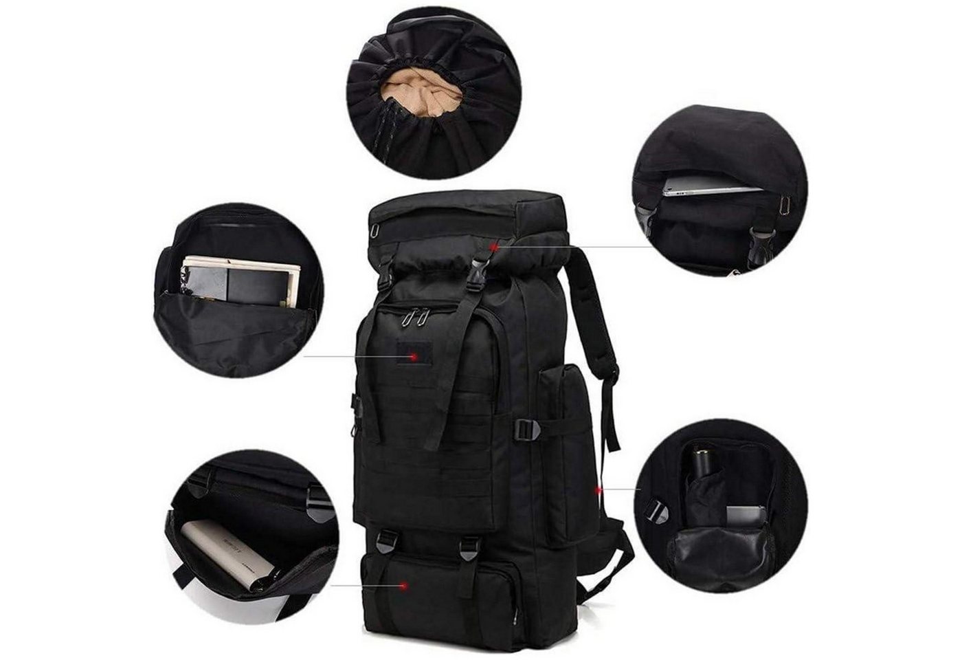 LuxusKollektion Trekkingrucksack Wanderrucksack 60L 80L Wasserdicht Trekking Reiserucksack Schwarz Bild 3