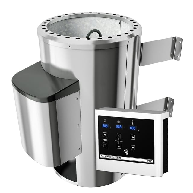 KARIBU Saunaofen, max. 80° C, 3,6 kW, inkl. externer Steuerung - silberfarben