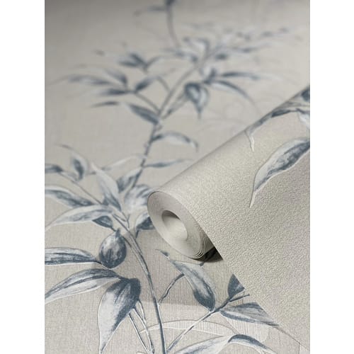 marburg Vliestapete »Hailey«, Blumen, Blätter, greige/blau - beige