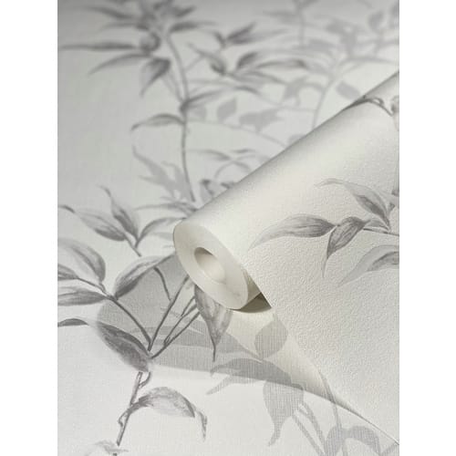 marburg Vliestapete »Hailey«, Blumen, Blätter, weiß/grau - weiss