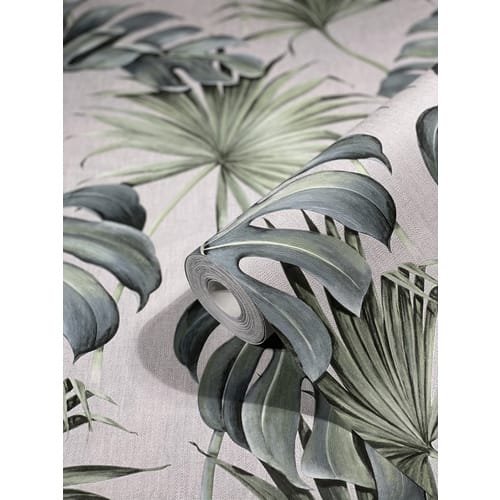 SCHÖNER WOHNEN KOLLEKTION Vliestapete, Blumen, Blätter, grau/grün