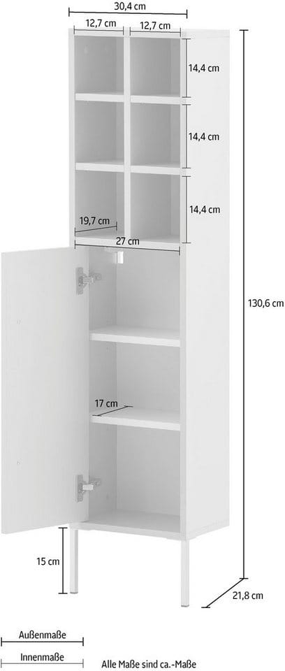 SCHILDMEYER Highboard »Sarah«, BxHxT: 30,4 x 130,6 x 21,8 cm - weiss
