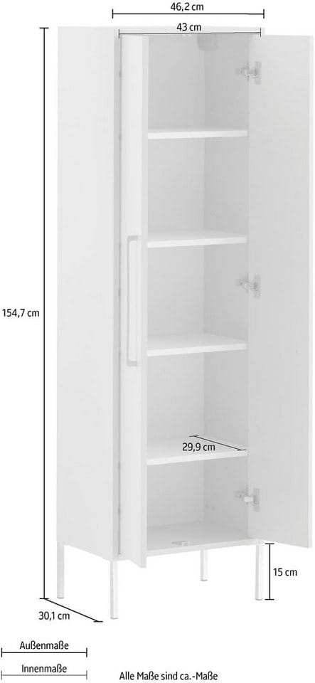 SCHILDMEYER Highboard »Sarah«, BxHxT: 46,2 x 154,7 x 30,1 cm - weiss