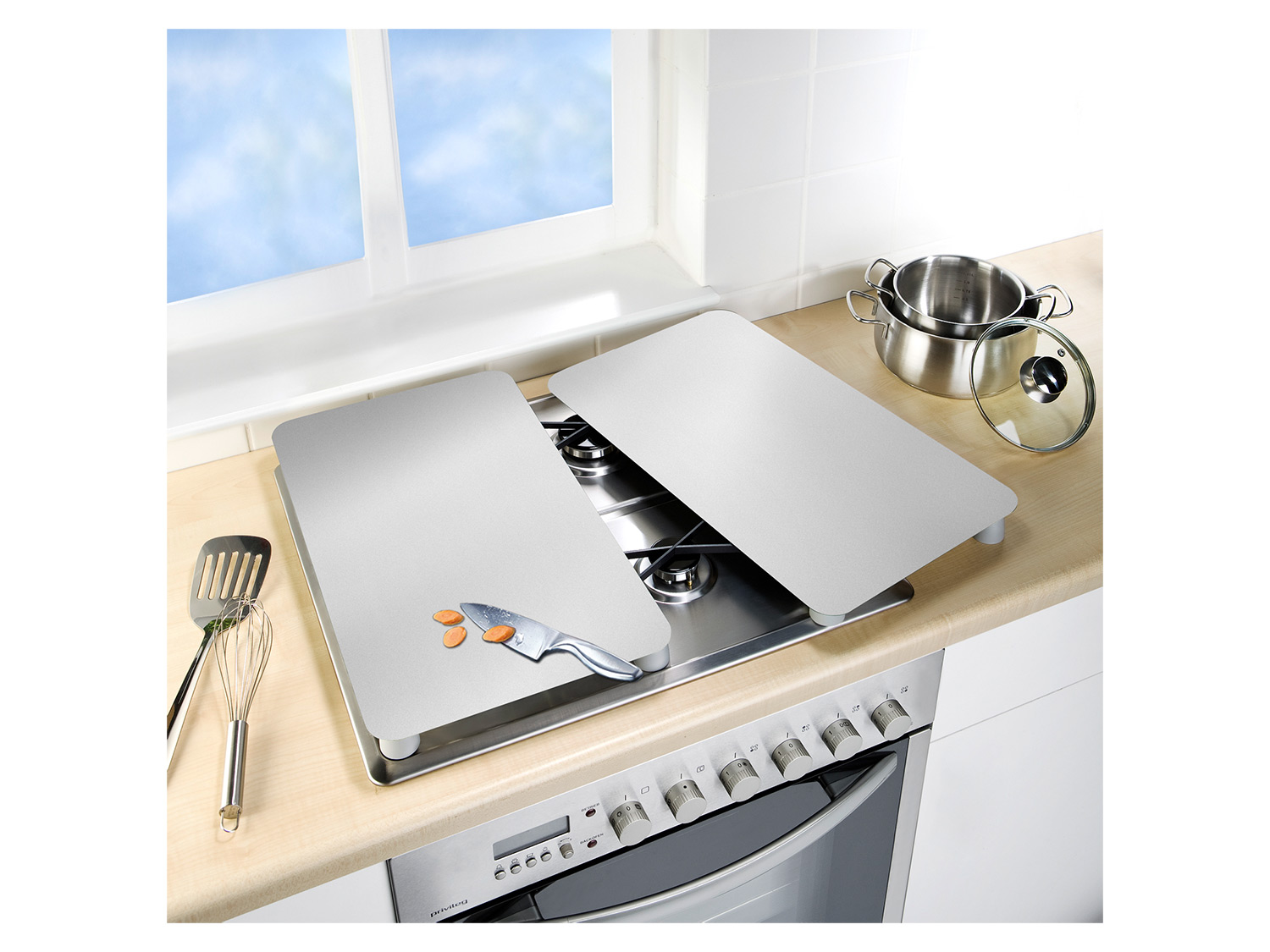 WENKO Herdabdeckplatte Universal 2er S, Silber