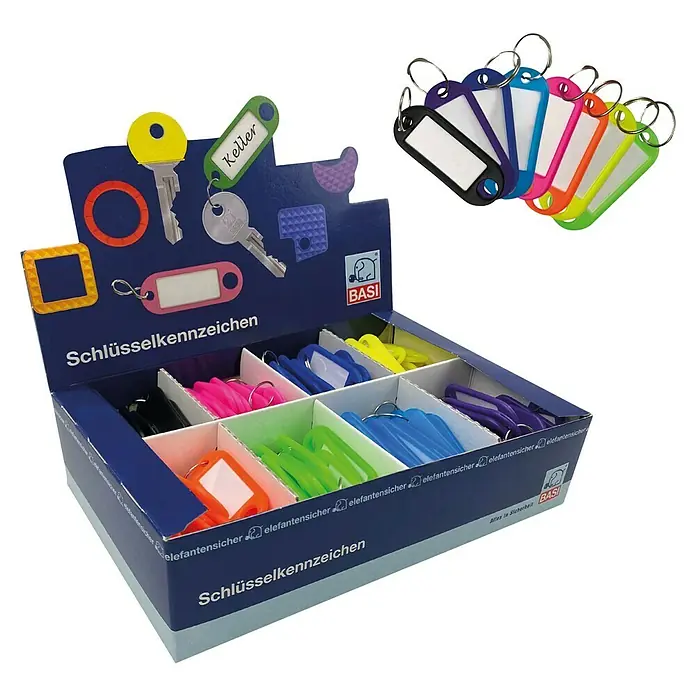 BASI Schlüsselanhänger, Kunststoff, Leuchtfarben mit Ring