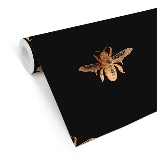 K&L Wall Art Vliestapete »Vintage Vliestapete«, Biene Retro Schwarz Gold, mehrfarbig, matt - bunt