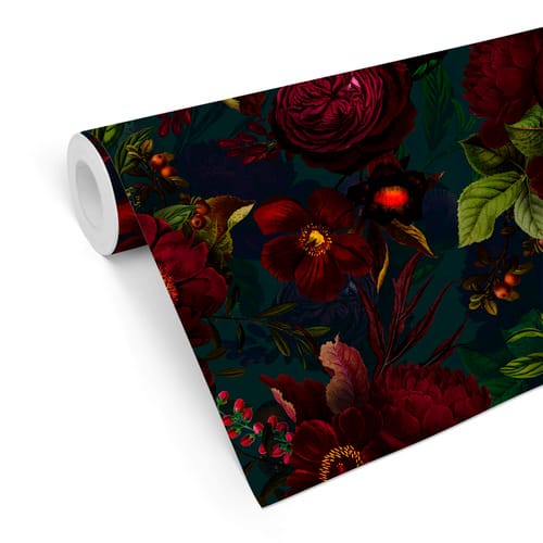 K&L Wall Art Vliestapete »Vintage Vliestapete«, Barock Rosen Blüten dunkel, mehrfarbig, matt - bunt
