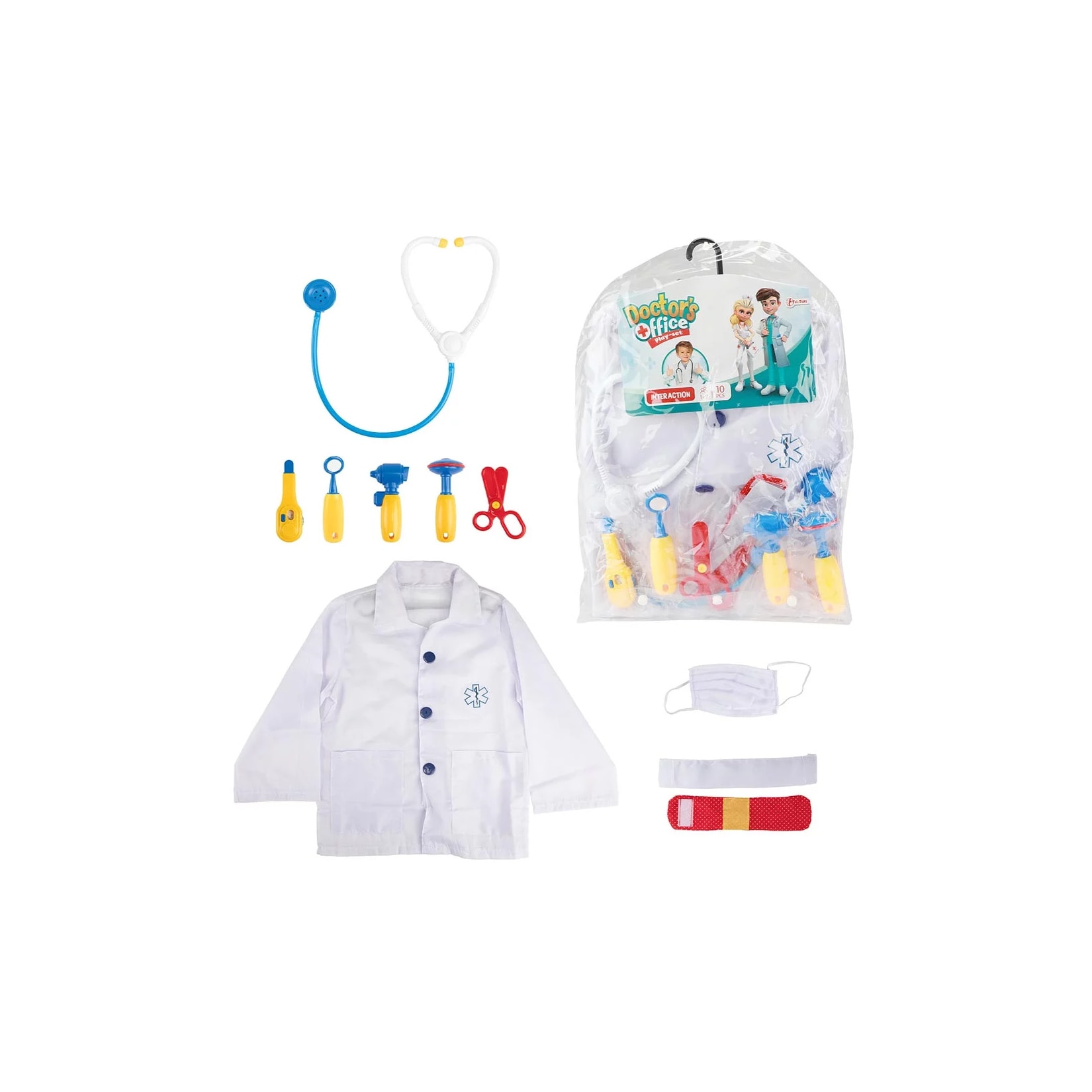 Toi-Toys - Doktor Verkleidungsset mit Jacke und Zubehör (10 teilig) für Kinder Kostüm Arzt Verkleidung