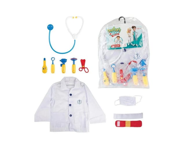 Toi-Toys - Doktor Verkleidungsset mit Jacke und Zubehör (10 teilig) für Kinder Kostüm Arzt Verkleidung