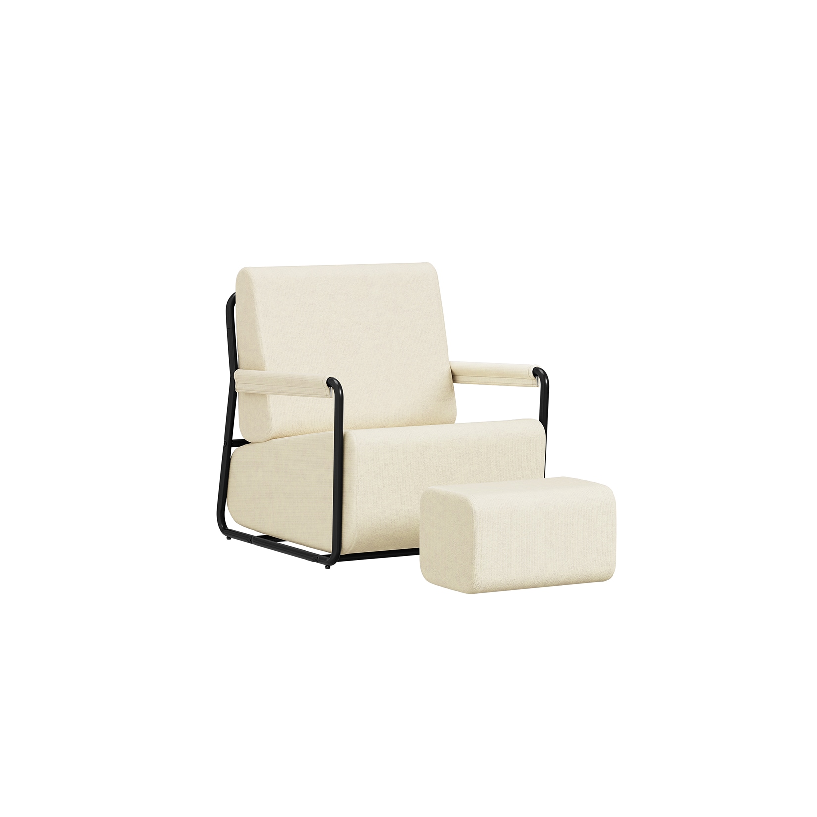 SoBuy Sessel, Lesesessel, Wohnzimmersessel mit Hocker Cremeweiß 59x74x78cm Modern
