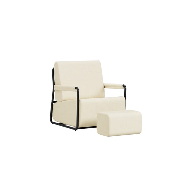 SoBuy Sessel, Lesesessel, Wohnzimmersessel mit Hocker Cremeweiß 59x74x78cm Modern