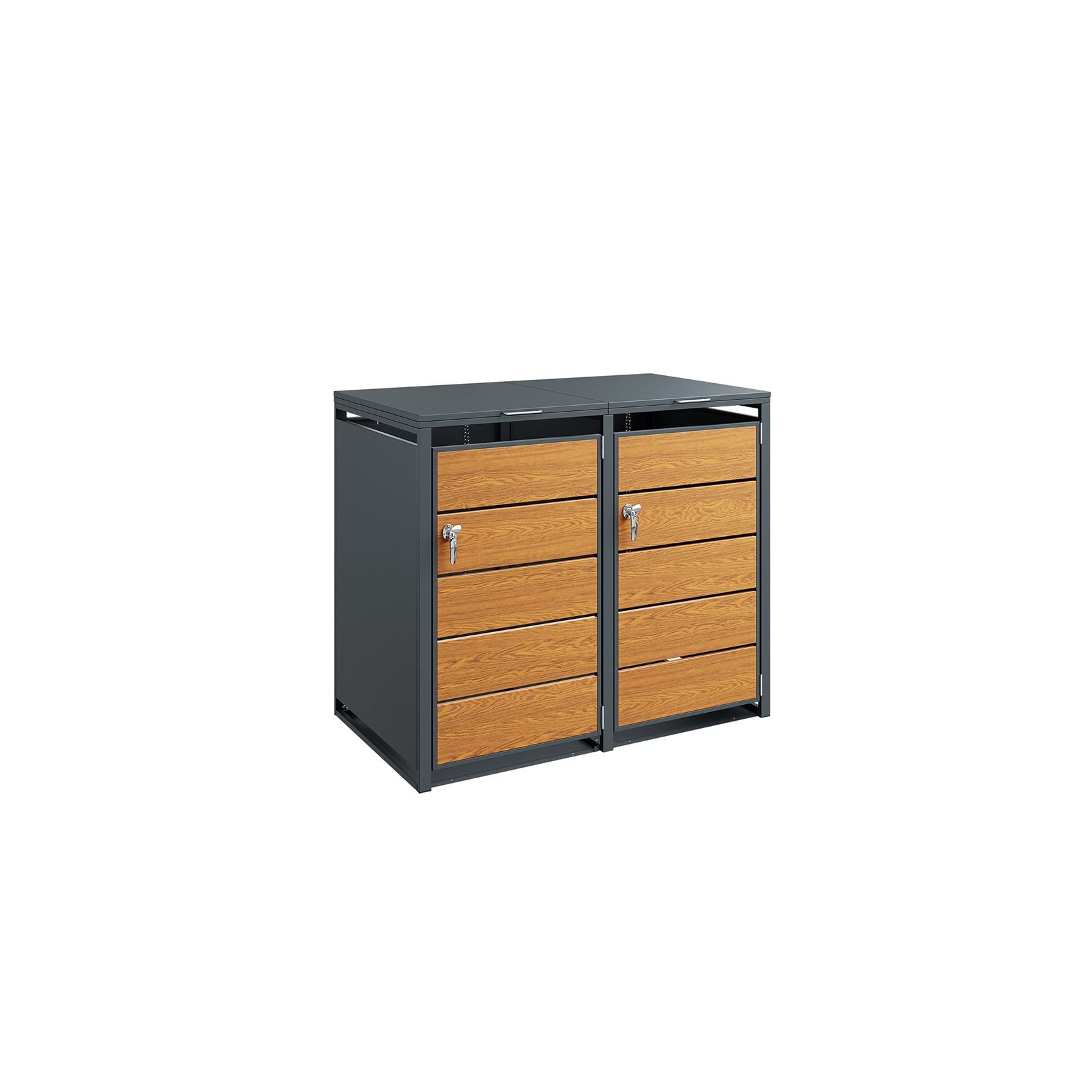 SoBuy Mülltonnenbox, Abfallbehältergehäuse, Außenmüllschrank mit Rädern Dunkelgrau 134x80x116cm