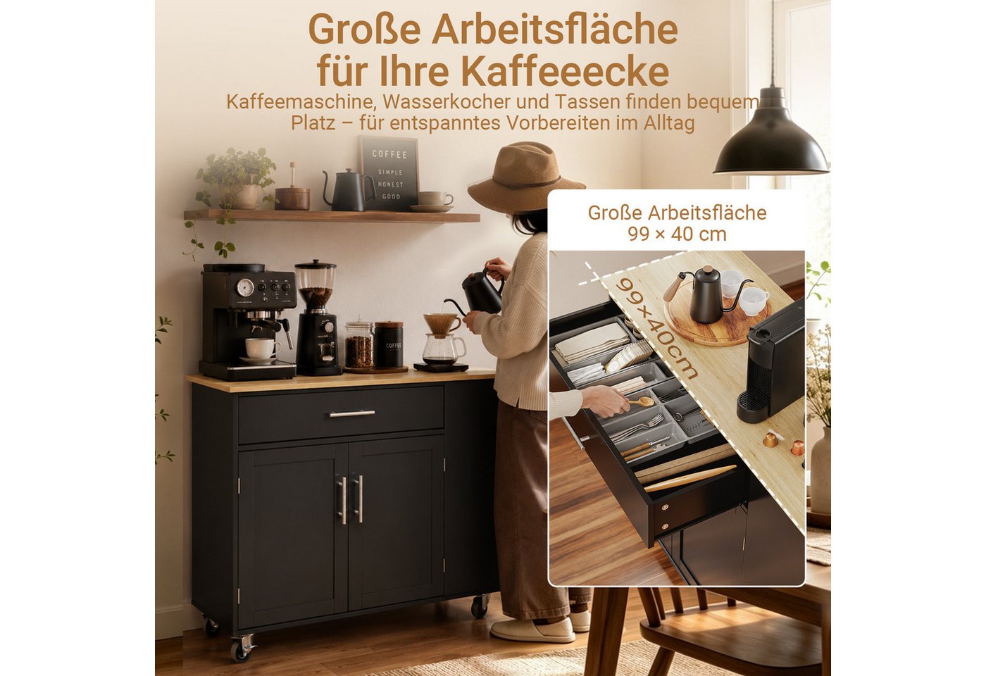 SoBuy Kücheninsel, mobile Küchenstation, rollbarer Küchentrolley mit 1 Schublade 99x40x84,3cm