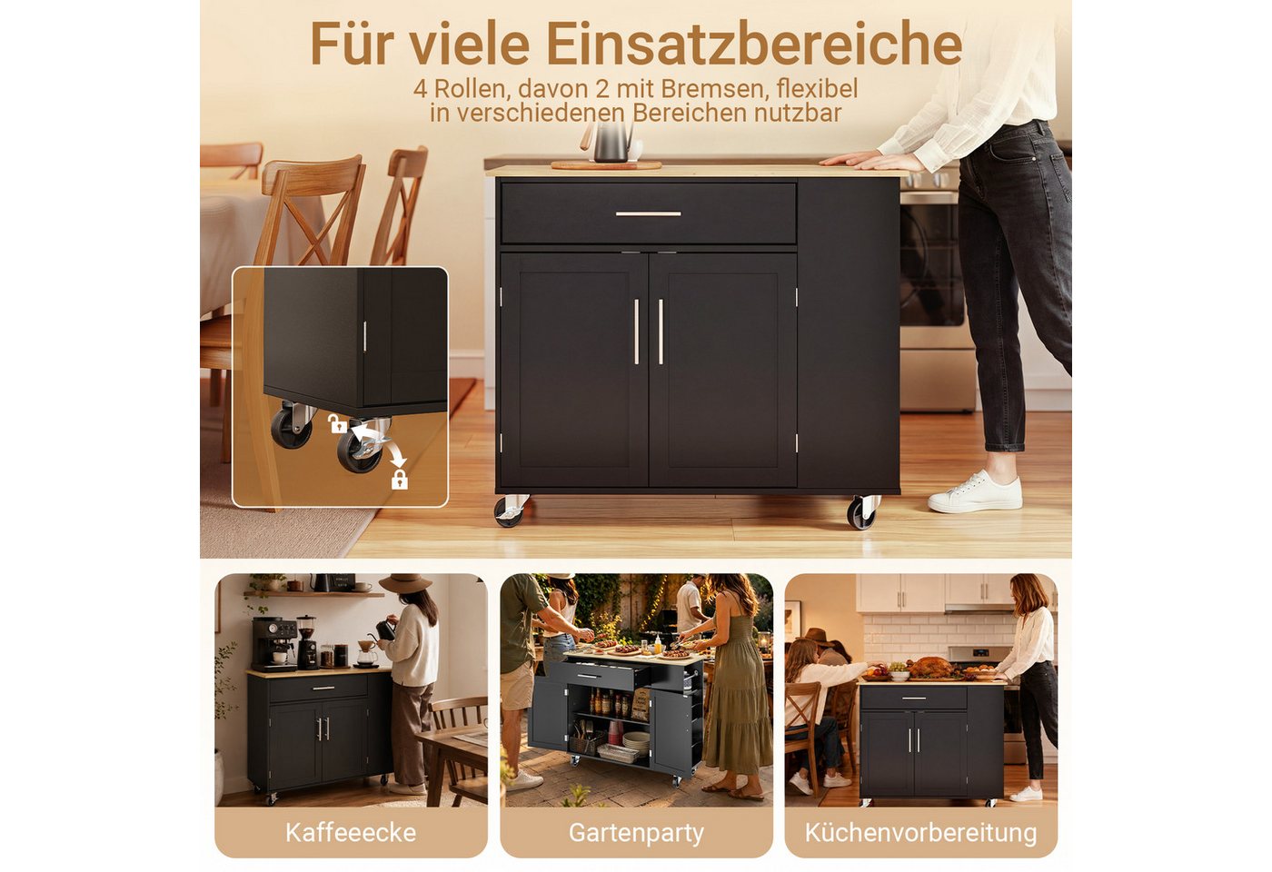 SoBuy Kücheninsel, mobile Küchenstation, rollbarer Küchentrolley mit 1 Schublade 99x40x84,3cm Bild 3
