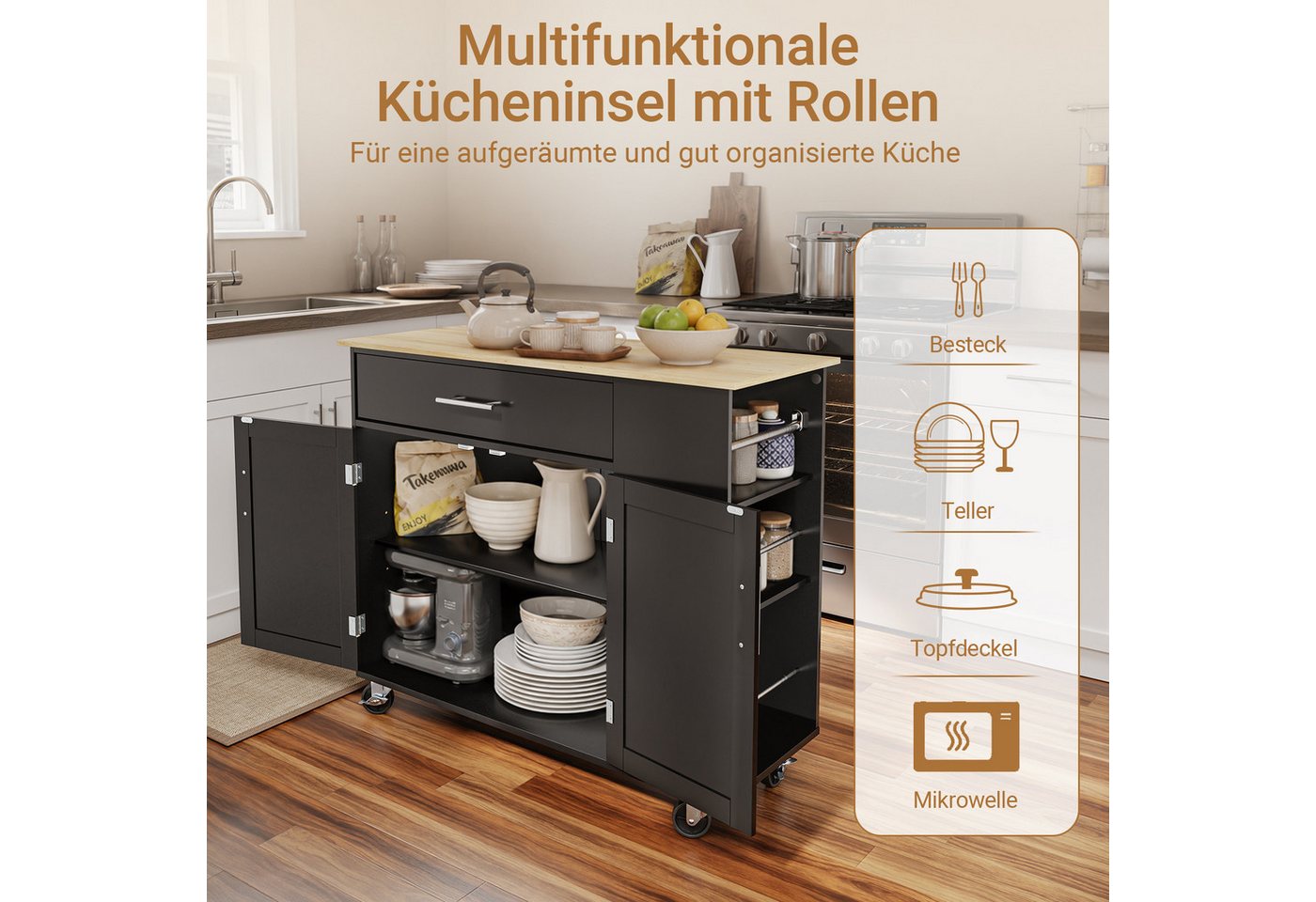 SoBuy Kücheninsel, mobile Küchenstation, rollbarer Küchentrolley mit 1 Schublade 99x40x84,3cm Bild 5
