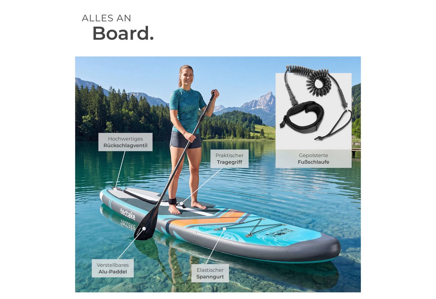 tectake® Stand Up Paddle Board, aus Drop-Stitch-Material, verstellbares Doppelpaddel, Belastbarkeit 200 kg, inklusive Kajak-Sitz Bild 5
