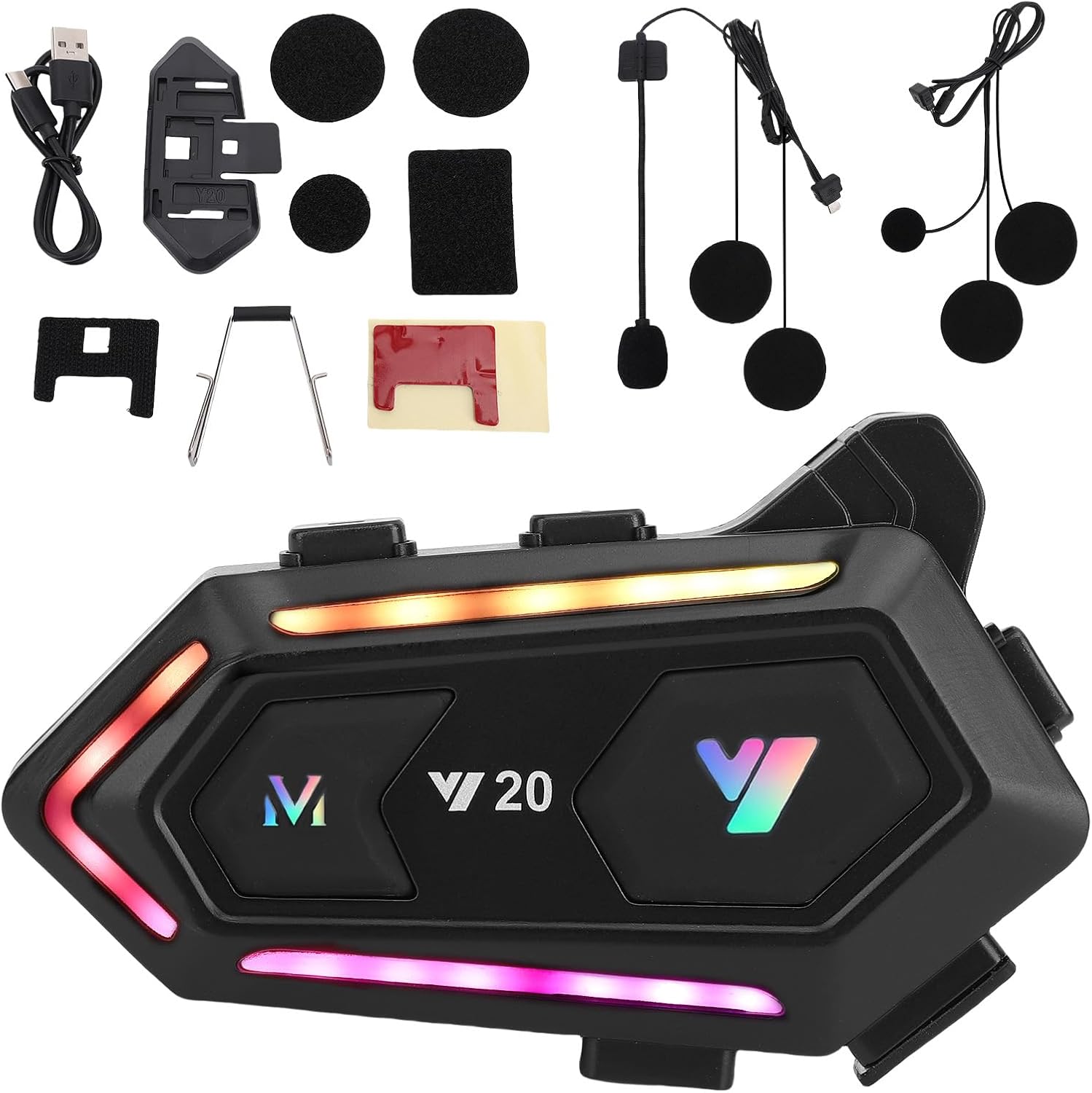 Motorrad-intercom-headset, Kabelloses Bluetooth-freisprechsystem Für Motorräder Mit Geräuschunterdrückung, Zwei Lautsprechern, Ipx6, Rgb-beleuchtung, Automatischer Rufannahme Und 5.3-funktechnologie