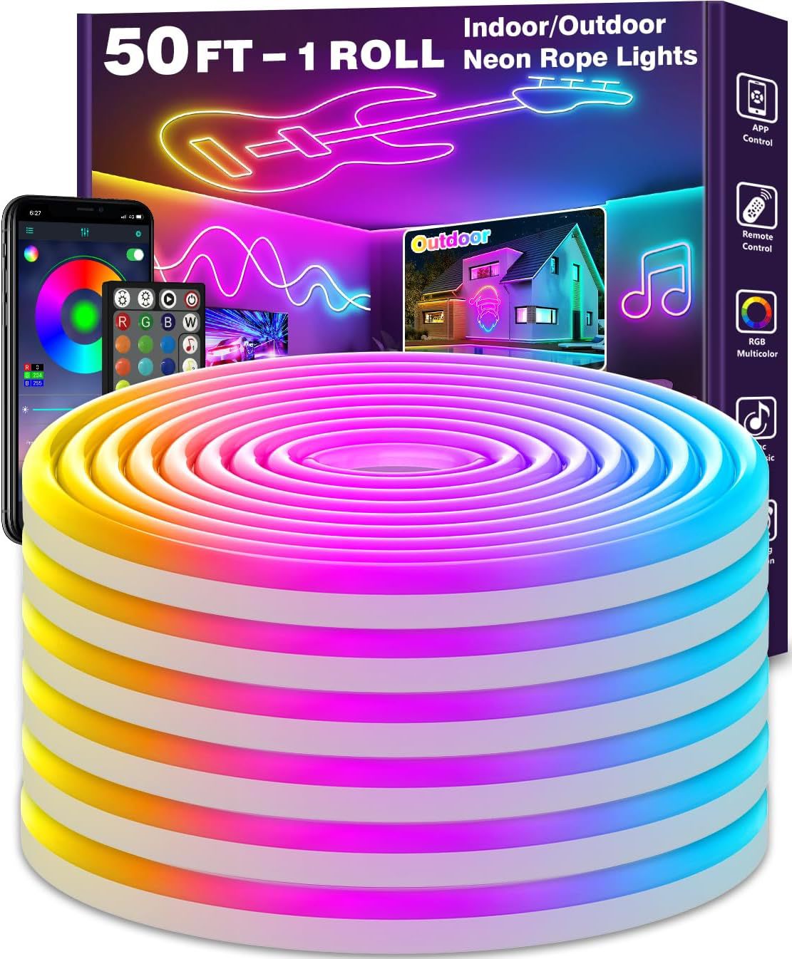 5 M Neon-led-streifen, Diy-led-streifen Mit App-/fernbedienungssteuerung, Musiksynchronisation, Led-neon Für Gaming-zimmer, Wasserdicht, Für Den Innen- Und Außenbereich, Schlafzimmerdekoration
