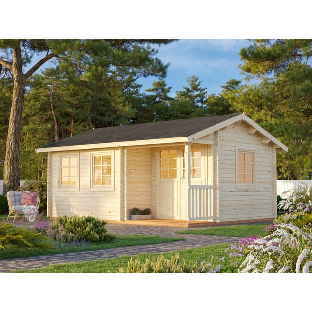PALMAKO Blockbohlenhaus »Susanna«, Holz, BxHxT: 576 x 278 x 380 cm (Außenmaße inkl. Dachüberstand) - grau
