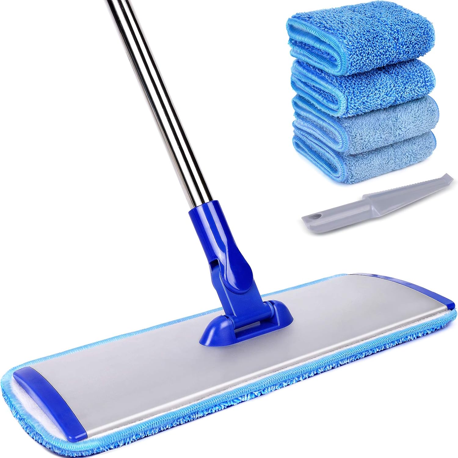 Professionelles Bodenreinigungssystem Mit 45,7 Cm (18 Zoll) Mikrofasermopp, Flachmopp Mit Edelstahlstiel, 4 Waschbaren Und Wiederverwendbaren Reinigungstüchern