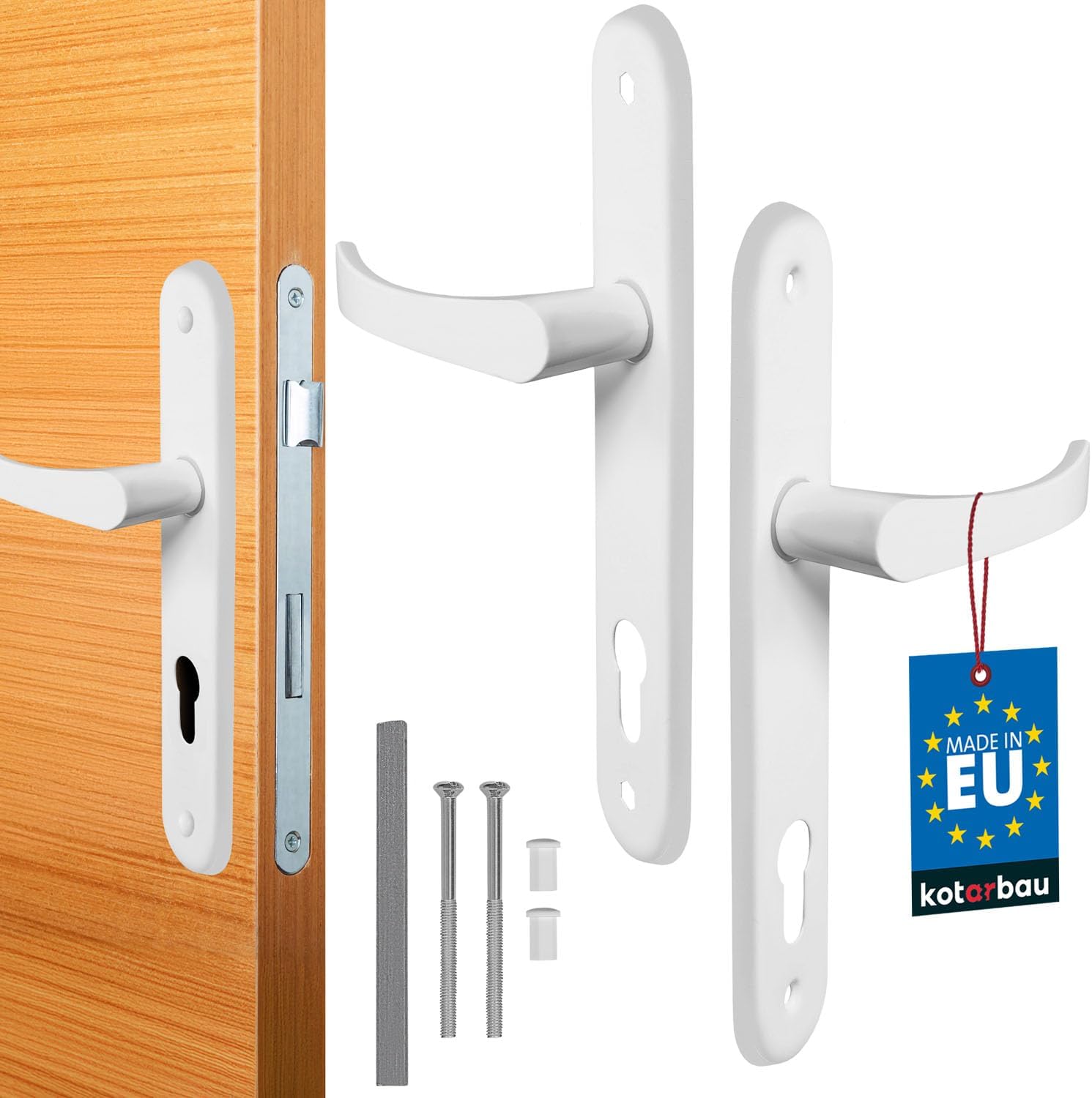 2 Türgriffe, Aluminium, Weiß, Profilzylinder, 90 Mm, Für Schlafzimmer