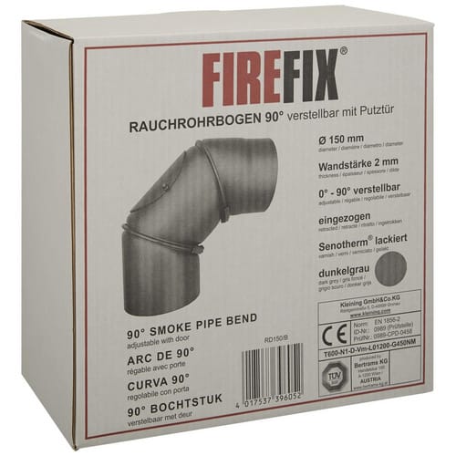FIREFIX® Rohrbogen, Ø: 15 cm, Stärke: 2 mm, Stahl - grau