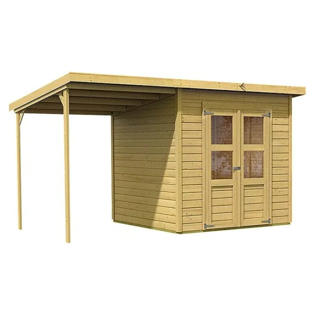 KARIBU Gartenhaus »Merseburg«, Holz, BxHxT: 390 x 219 x 236 cm (Außenmaße inkl. Dachüberstand) - beige