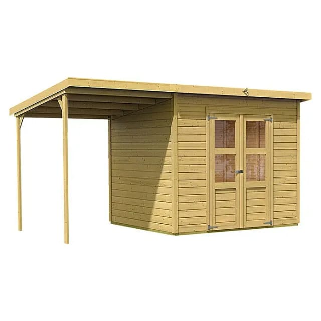 KARIBU Gartenhaus »Merseburg«, Holz, BxHxT: 415 x 219 x 236 cm (Außenmaße inkl. Dachüberstand) - beige