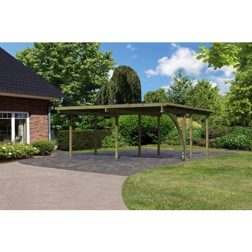 KARIBU Doppelcarport »Eco 1 Variante B«, Außenmaß BxT: 527 x 387 cm, natur - gruen