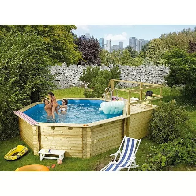 KARIBU Achtformpool »Var. C«, braun, 16000 l, BxLxH: 428x420x124 cm