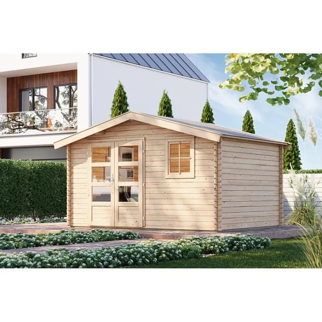 KARIBU Gartenhaus »Felsenau 5«, Holz, BxHxT: 387 x 241 x 297 cm (Außenmaße inkl. Dachüberstand) - beige