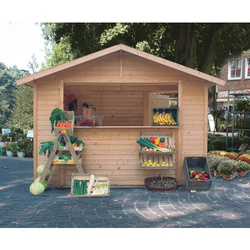 KARIBU Gartenhaus »Marktstand 2«, Holz, BxHxT: 329 x 248 x 202 cm (Außenmaße inkl. Dachüberstand) - beige