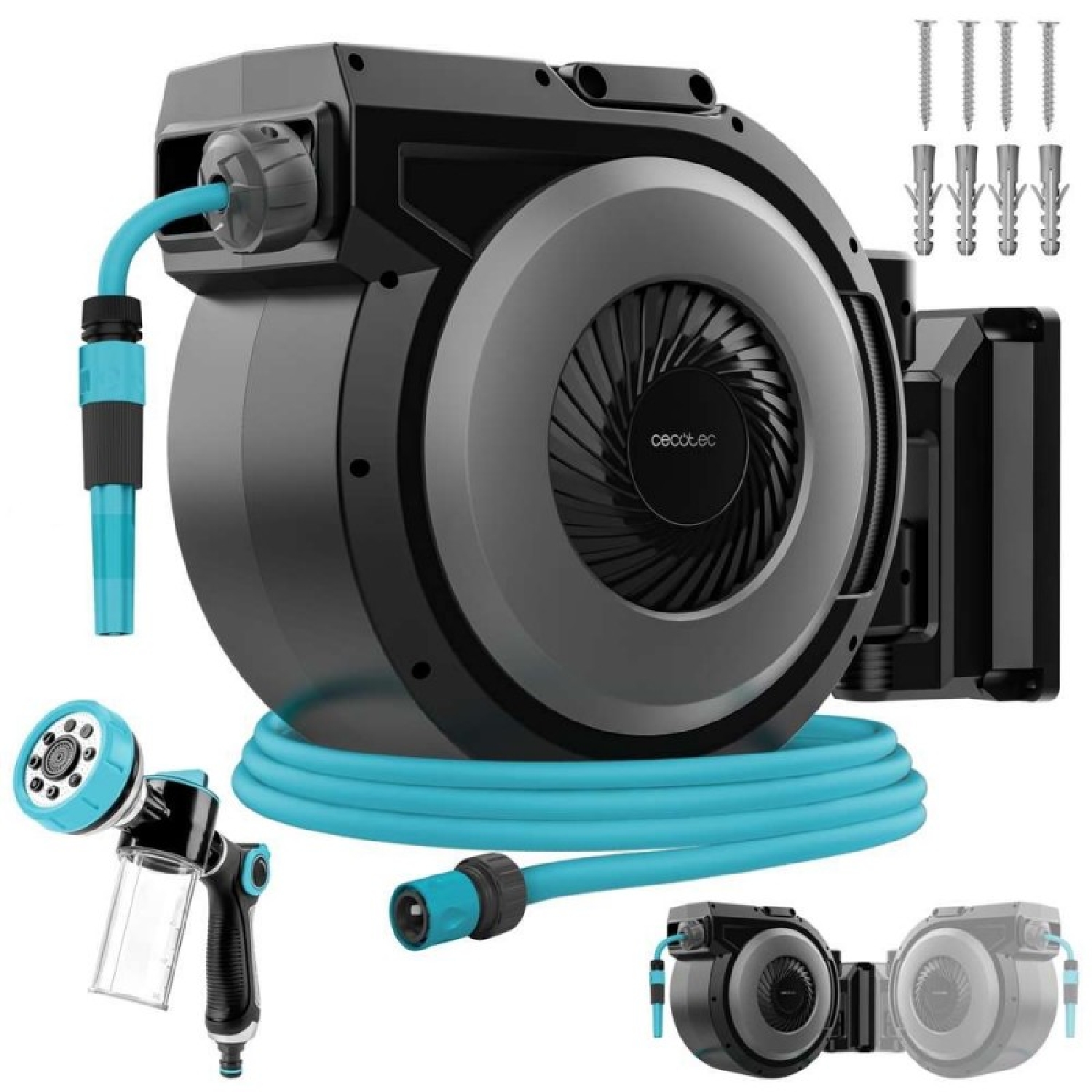 Cecotec Schlauchrolle, 30 M, Hydroshell 300 Pro, Automatische Aufwicklung Mit Slowreturn Und Smooth Technology