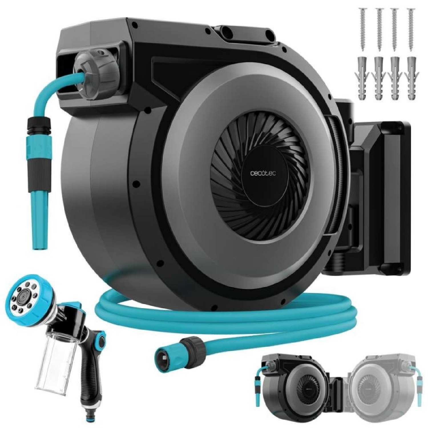 Cecotec Schlauchrolle, 20 M, Hydroshell 200 Pro, Automatische Aufwicklung Mit Slowreturn Und Smooth Technology