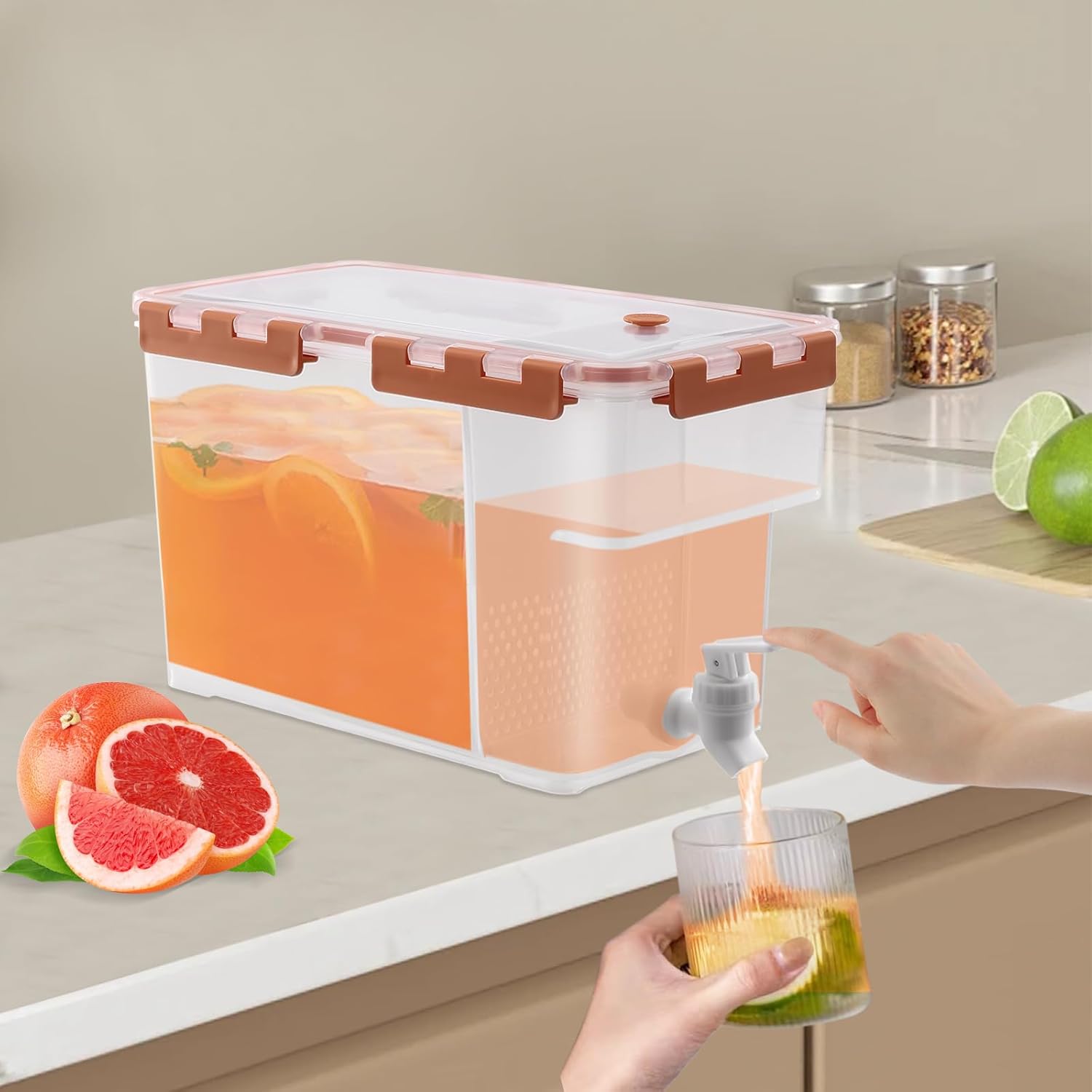 6l/ 1.32gal Getränkespender, Getränkespender Mit Wasserhahn Und Trennwand, Limonade, Saftbehälter,rechteckige Kaltgetränkeflasche Mit Deckel,für Versammlungen, Partys,orange