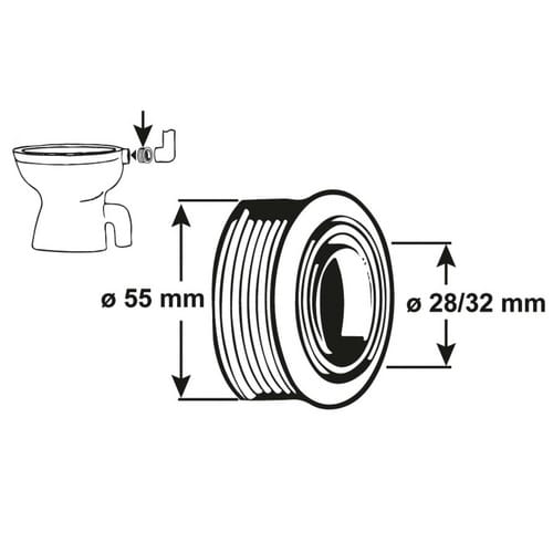 CORNAT Spülrohrverbinder, 28/32 mm/55 mm, Gummi - weiss