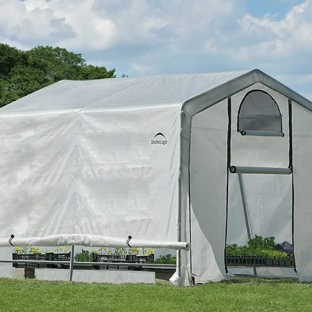 SHELTERLOGIC Folien-Gewächshaus, 9 m², Stahl/Kunststoff - weiss