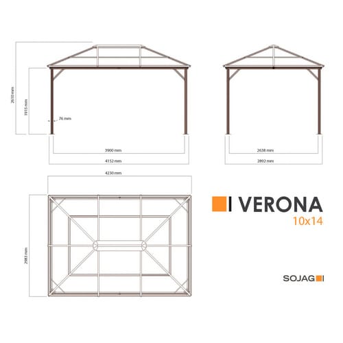 SOJAG Pavillon »Verona«, rechteckig, BxHxT: 423 x 261 x 298 cm - grau