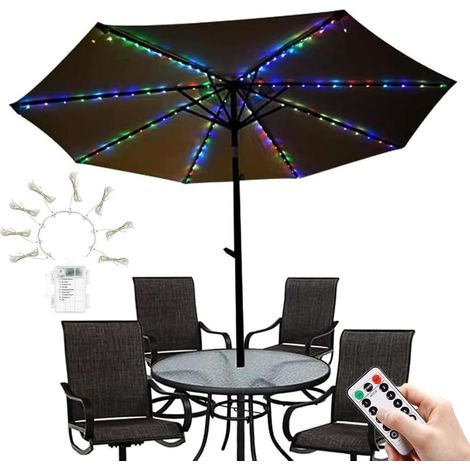 Wasserdichte, Batteriebetriebene 104-led-terrassenschirmbeleuchtung Mit Fernbedienung Und 8 Beleuchtungsmodi Für Gartenschirme (mehrfarbig)