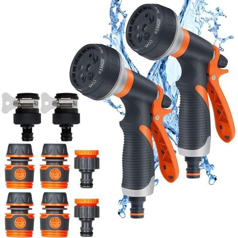 2-teiliges Bewässerungspistolen-set, Gartensprüher Mit Schnittstelle, 8 Einstellbare Bewässerungsmodi, Für Den Garten (orange)