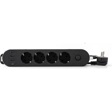 4-fach Steckdosenleiste (16 A) + 4 Usb-anschlüsse (3 Usb-a + 1 Usb-c Pd20w) Mit Schalter, 2 M Kabel, Schwarz