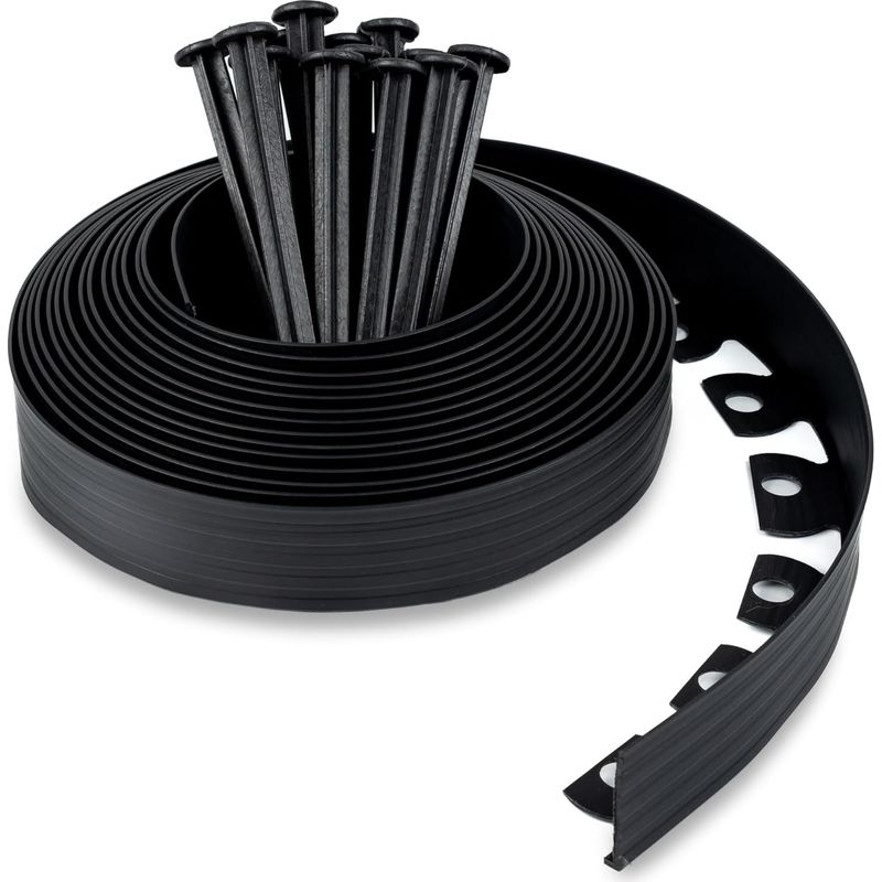 10 Meter Lange Kunststoff-garteneinfassung Mit 30 Befestigungspfählen, 50 Mm Hoch, 3 Mm Dick, Schwarz